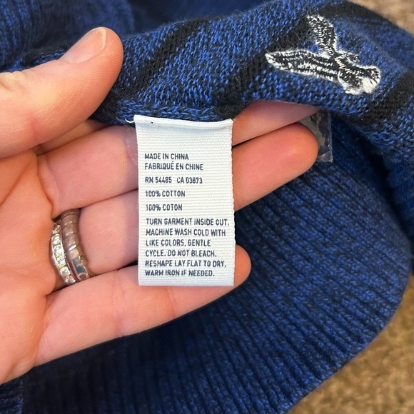 American Eagle Mens Blue Striped Button Mock Neck Cotton Sweater Large NEW - Picture 8 of 8